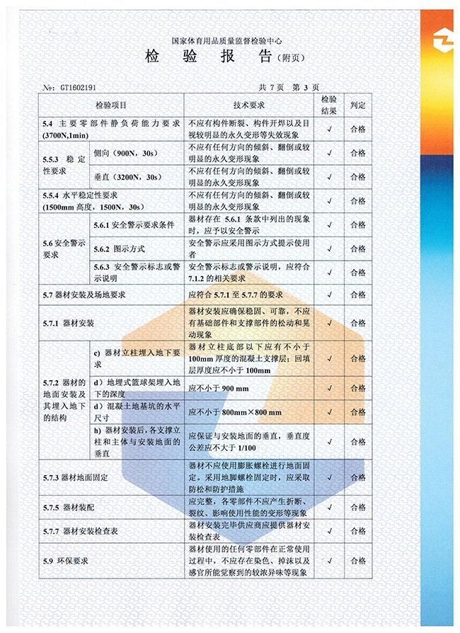 地埋籃球架檢驗報告